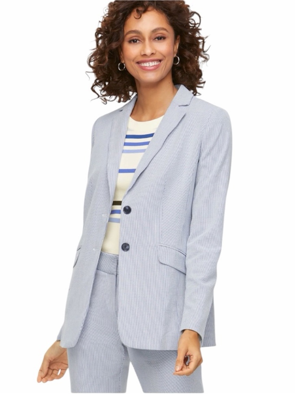 Talbots Stripe Corded Blazer Blue and White Size 12 #2218